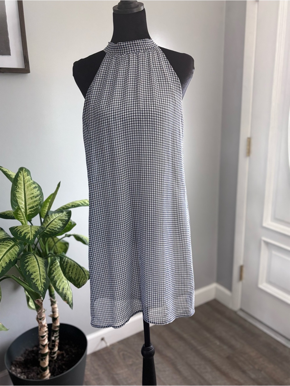 buttons Black & White Gingham Halter Shift Dress